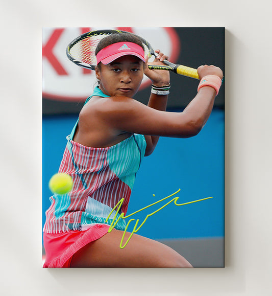 Naomi Osaka - Focused Backhand Stance Vintage Tennis Wall Art - 8x10 Beveled Frame