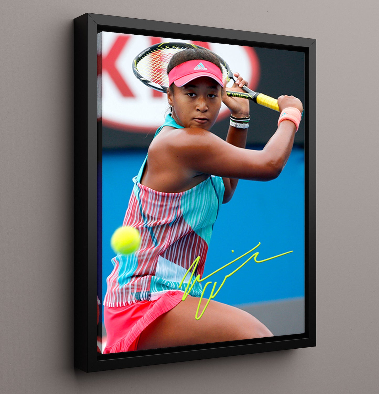 Naomi Osaka - Focused Backhand Stance Vintage Tennis Wall Art - 16x20 Framed Canvas