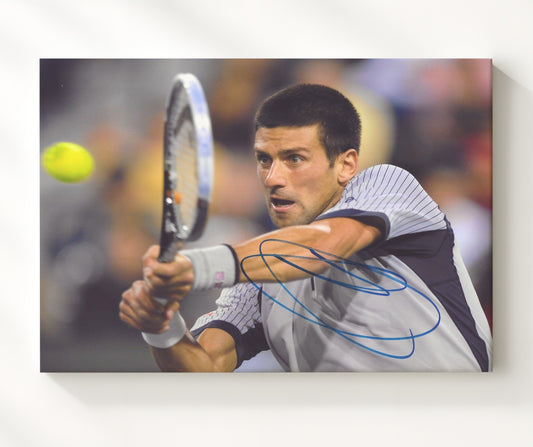 Novak Djokovic - Backhand Return Vintage Tennis Wall Art - 8x10 Beveled Frame