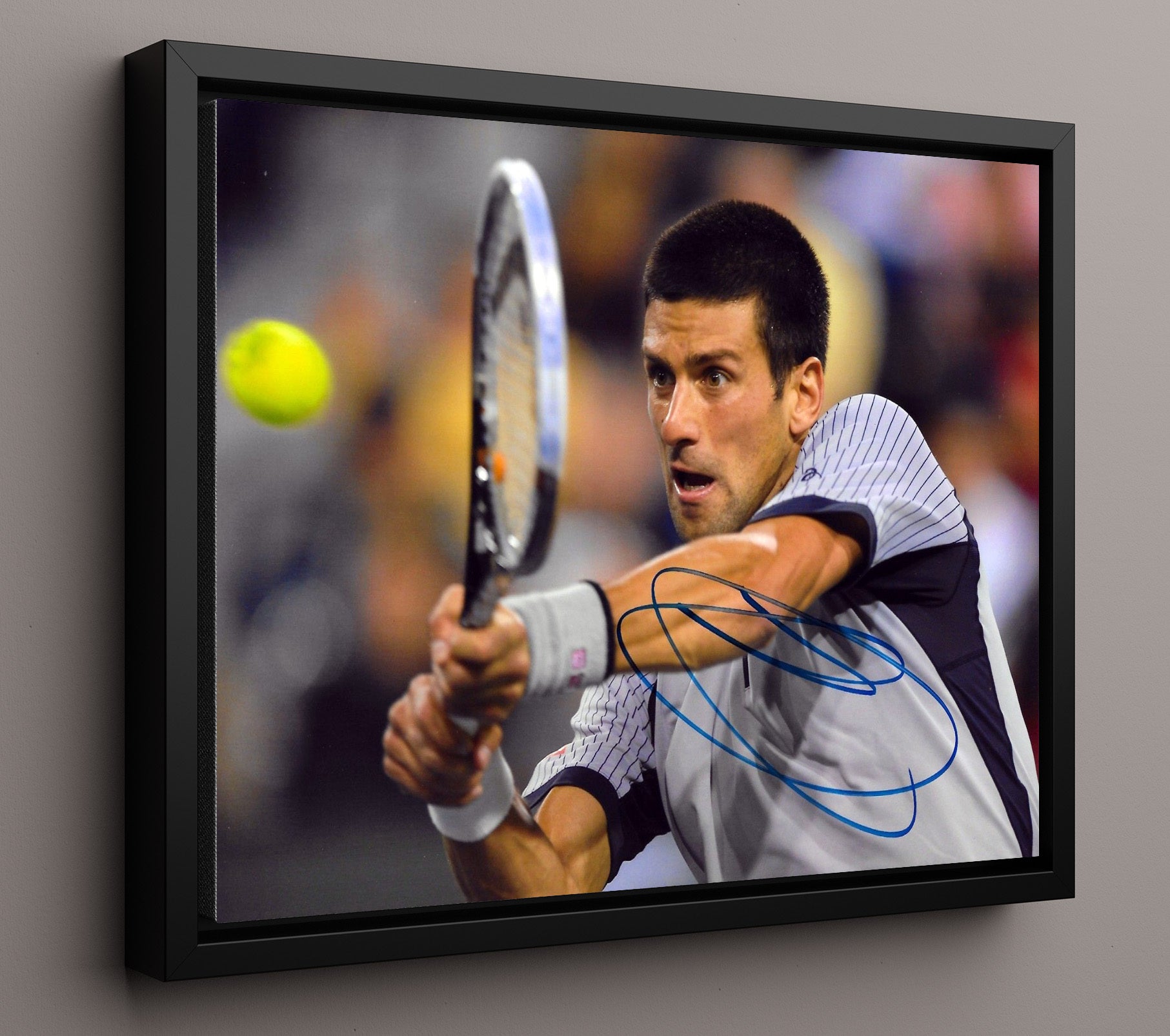 Novak Djokovic - Backhand Return Tennis Wall Art 16x20 Framed Canvas wall art print – Tennis Wall Art decor