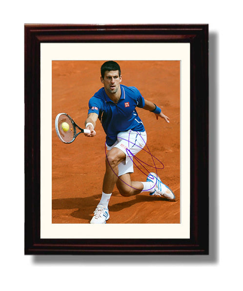 Novak Djokovic - Clay Court Backhand Reach Tennis Wall Art 8x10 Beveled Frame wall art print – Tennis Wall Art decor