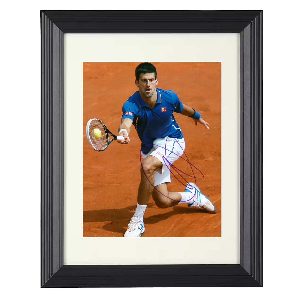 Novak Djokovic – Clay Court Backhand Reach 8x10 matted black framed tennis wall art