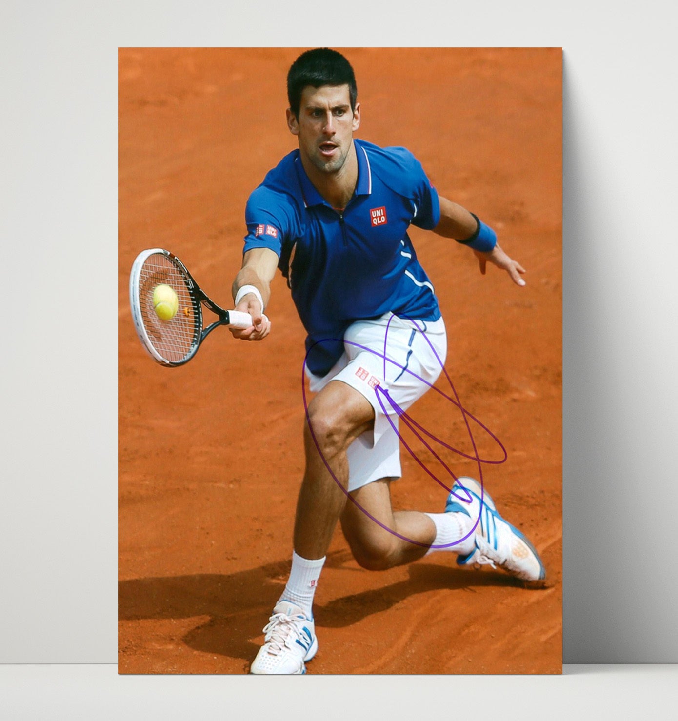 Novak Djokovic - Clay Court Backhand Reach Vintage Tennis Wall Art - 16x20 Unframed Print