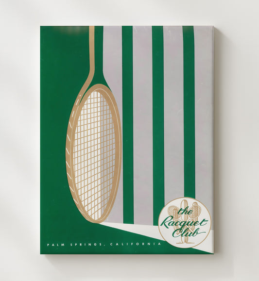 Racquet Club Palm Springs - Desert Stripe Design Vintage Tennis Wall Art - 8x10 Beveled Frame