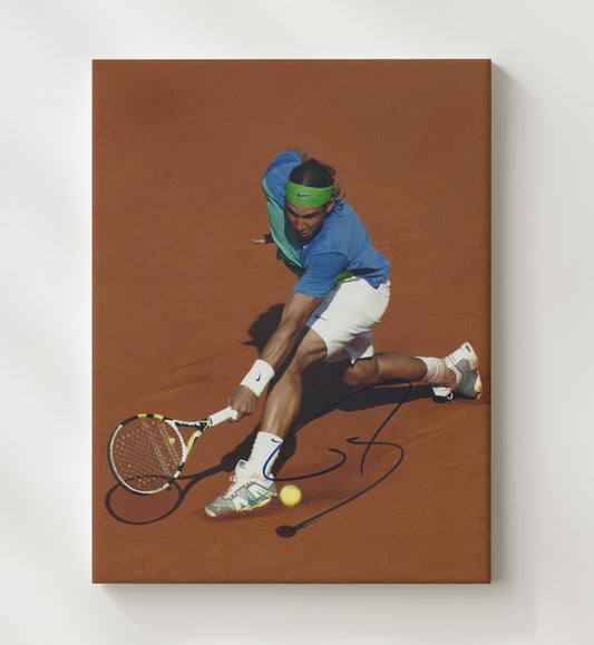 Rafael Nadal - Clay Court Forehand Slide Vintage Tennis Wall Art - 8x10 Beveled Frame