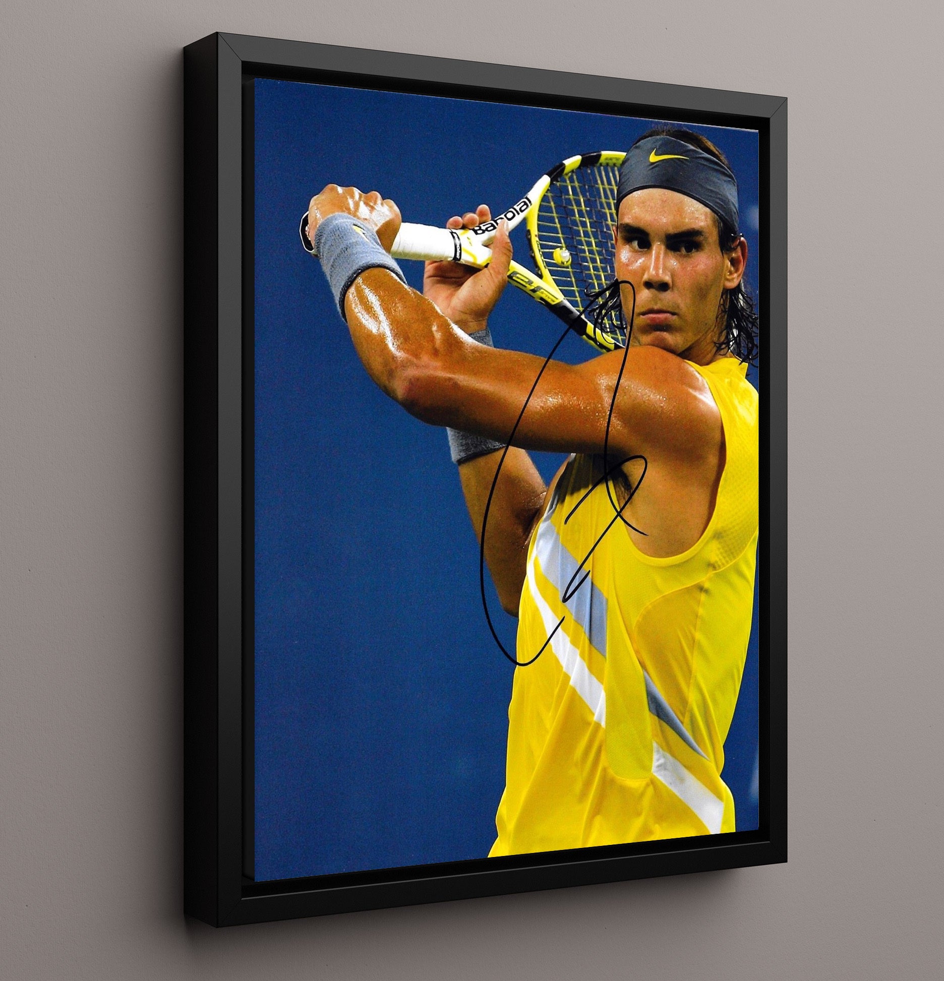 Rafael Nadal - Intense Baseline Focus Vintage Tennis Wall Art - 16x20 Framed Canvas