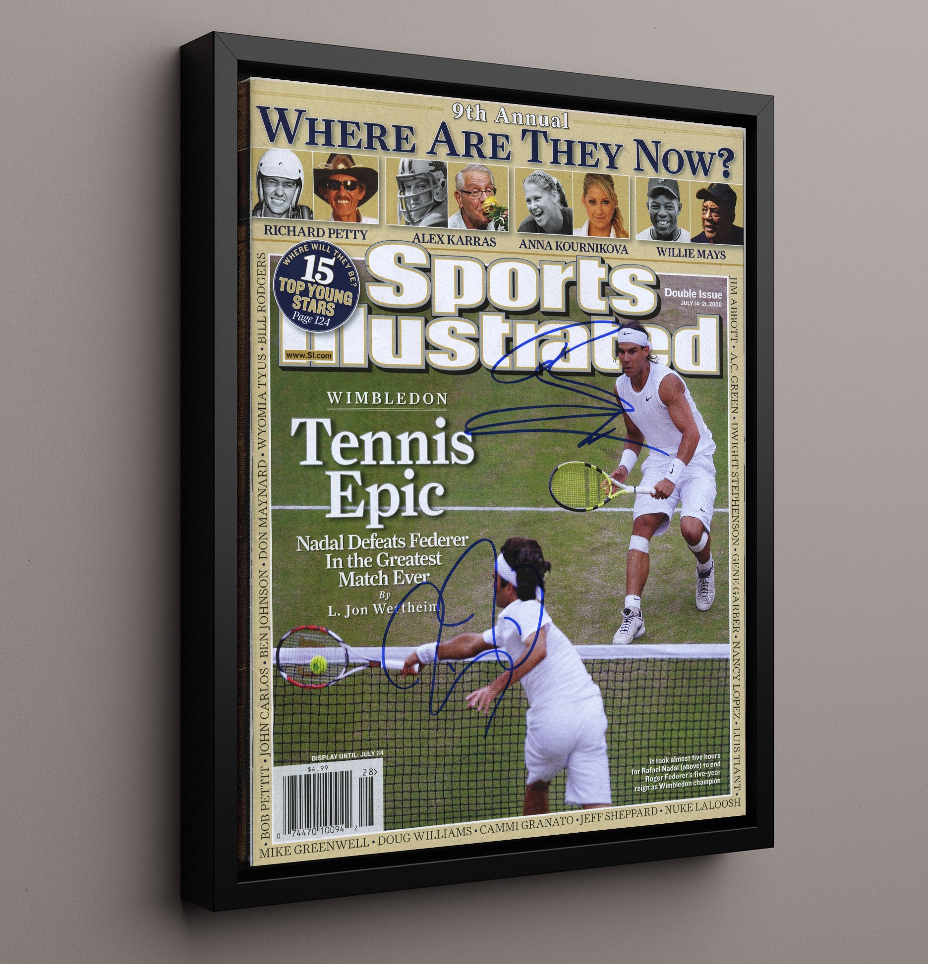 Rafael Nadal vs Roger Federer - 2008 SI Cover Wimbledon Epic Vintage Tennis Wall Art - 16x20 Framed Canvas