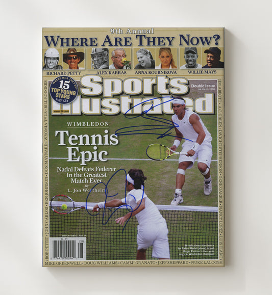 Rafael Nadal vs Roger Federer - 2008 SI Cover Wimbledon Epic Vintage Tennis Wall Art - 8x10 Beveled Frame