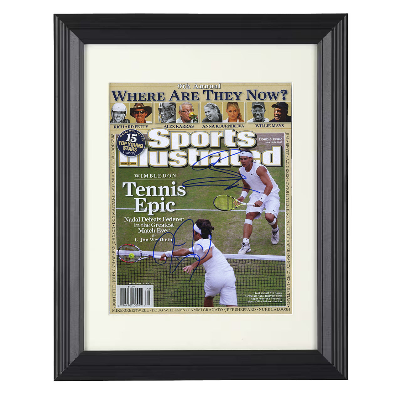 Rafael Nadal vs Roger Federer – Wimbledon Epic 2008 SI 8x10 matted black framed tennis wall art