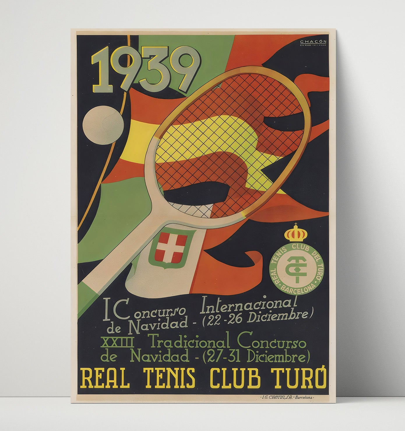 Real Tenis Club Turo - 1939 Barcelona Holiday Tournament Tennis Wall Art 16x20 Unframed Print wall art print – Tennis Wall Art decor