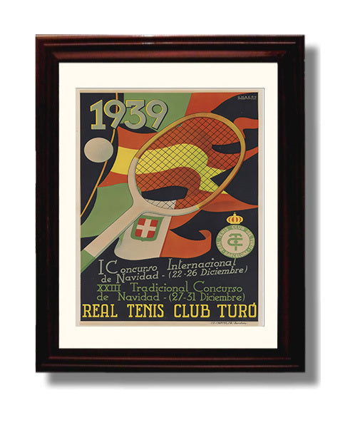Real Tenis Club Turo - 1939 Barcelona Holiday Tournament Tennis Wall Art 8x10 Beveled Frame wall art print – Tennis Wall Art decor