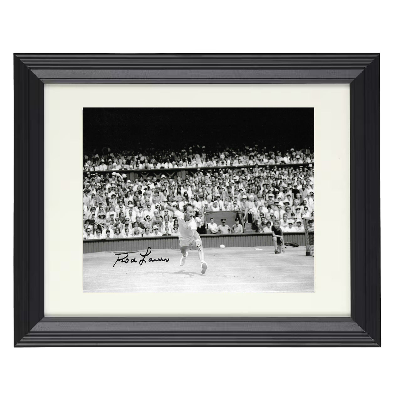 Rod Laver – Australian Open Action Shot 8x10 matted black framed tennis wall art