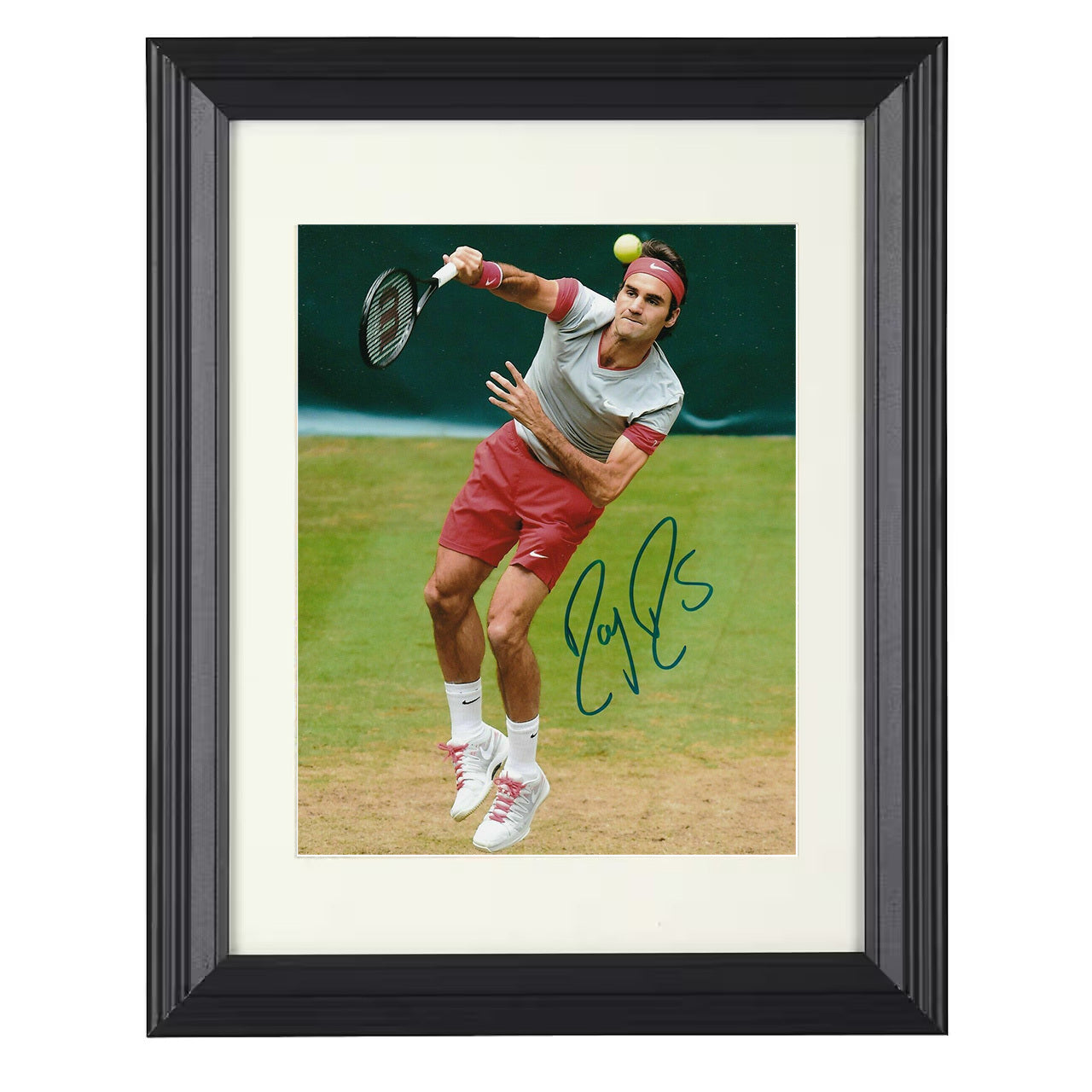 Roger Federer – Grass Court Serve Motion 8x10 matted black framed tennis wall art