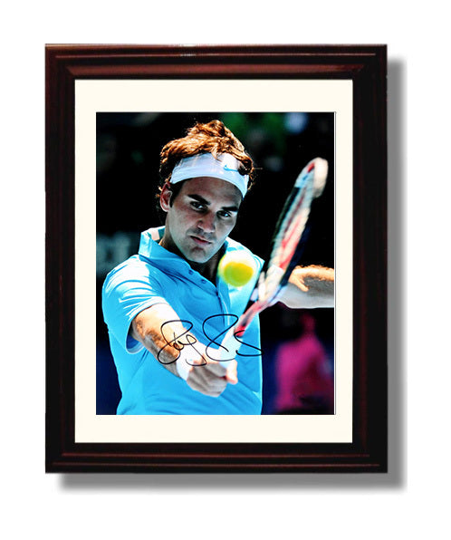 Roger Federer - Smooth Backhand Precision Vintage Tennis Wall Art - 8x10 Beveled Frame