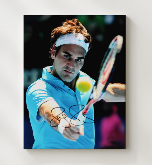Roger Federer - Smooth Backhand Precision Vintage Tennis Wall Art - 8x10 Beveled Frame