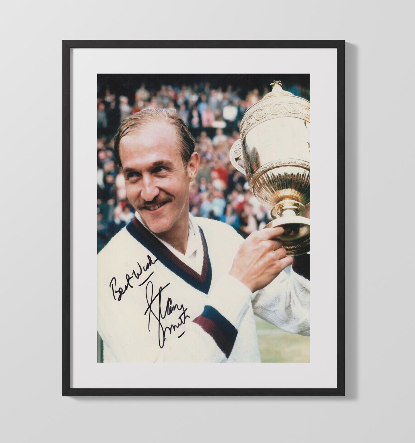 Stan Smith - Wimbledon Trophy Celebration Vintage Tennis Wall Art - 16x20 Gallery Frame
