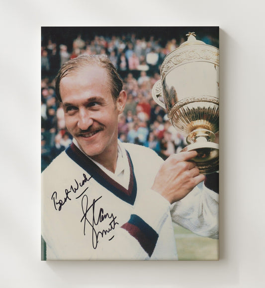 Stan Smith - Wimbledon Trophy Celebration Vintage Tennis Wall Art - 8x10 Beveled Frame