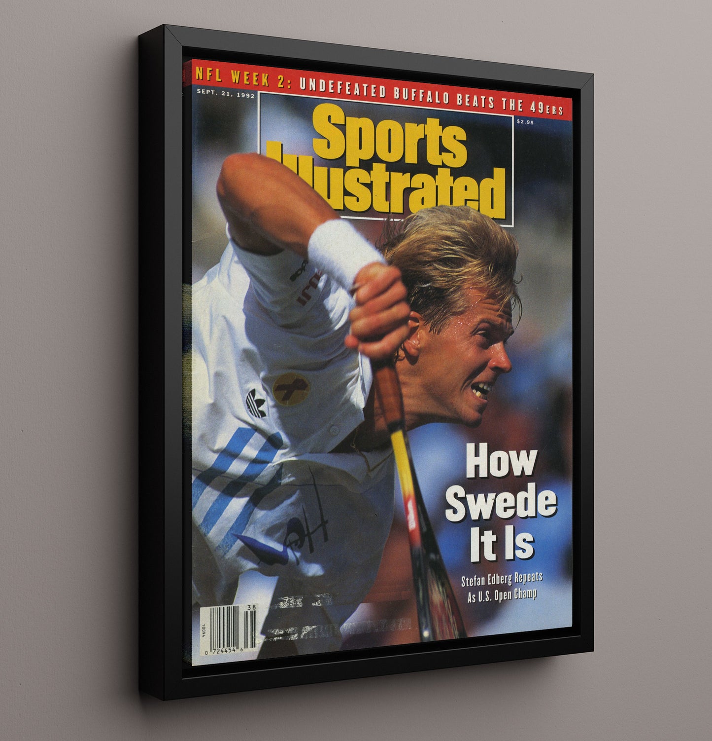 Stefan Edberg - 1992 SI US Open Champion Tennis Wall Art 16x20 Framed Canvas wall art print – Tennis Wall Art decor
