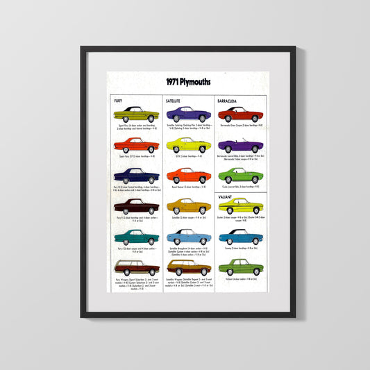 Vintage Advertisement Poster - 1971 Plymouths - Muscle in every model Vintage Advertising Vintage Framed Prints Gallery Frame 16x20