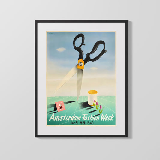 Vintage Advertisement Poster - Amsterdam Fashion Week 1949 - Where style cuts sharp Vintage Advertising Vintage Framed Prints Gallery Frame 16x20