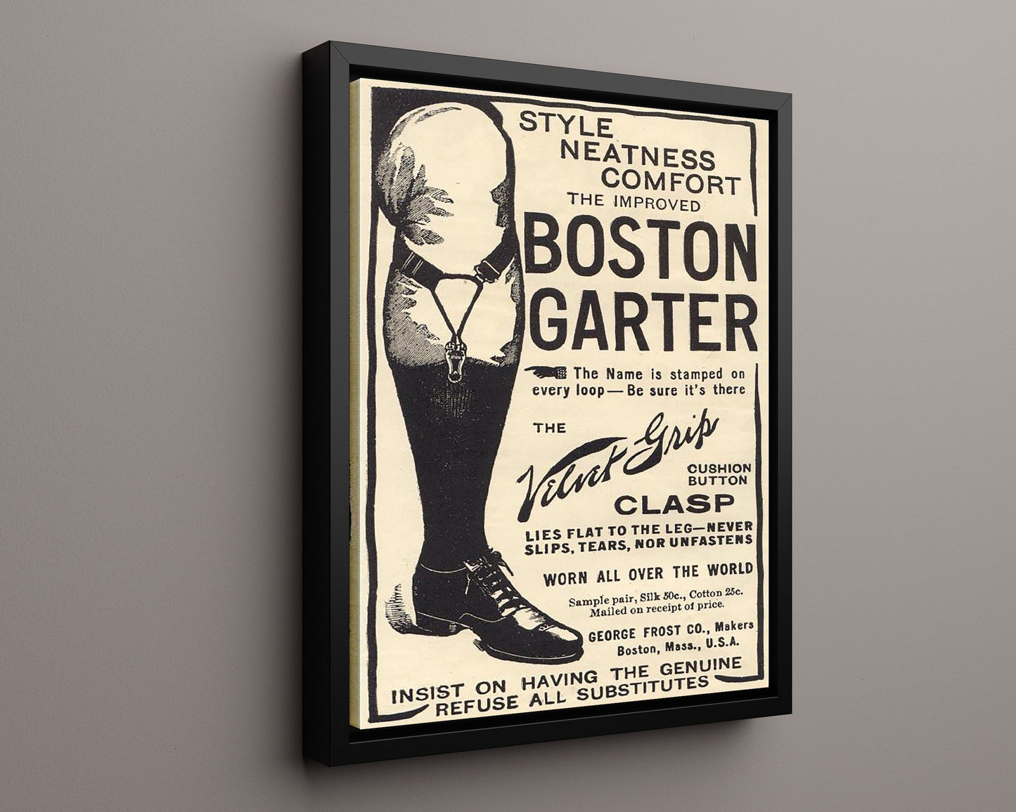 Vintage Advertisement Poster - Boston Garter - Holding it together with class 20x24 Canvas vintage advertising wall art print – Vintage Advertising decor