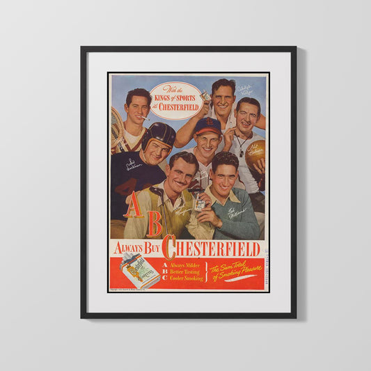 Vintage Advertisement Poster - Chesterfield Cigarettes - Sportsmen seal of approval Vintage Advertising Vintage Framed Prints Gallery Frame 16x20