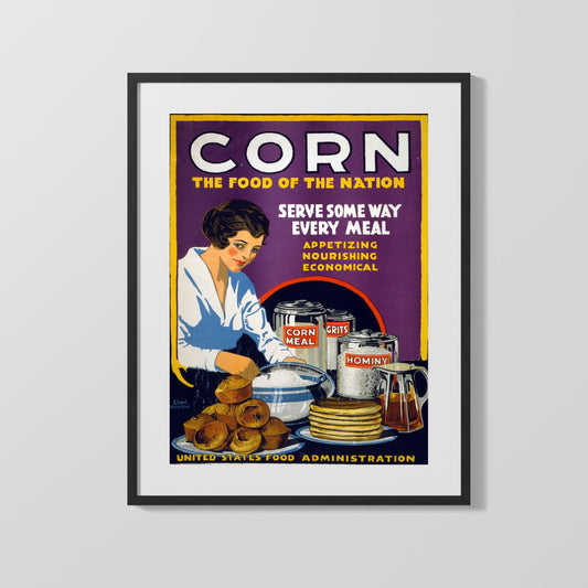 Vintage Advertisement Poster - Corn Food of the Nation - Powering every meal Vintage Advertising Vintage Framed Prints Gallery Frame 16x20