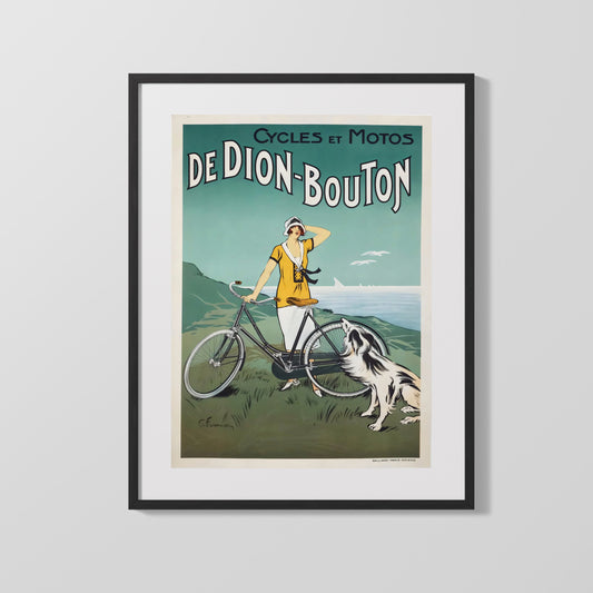 Vintage Advertisement Poster - De Dion-Bouton Cycles - A seaside ride in style Vintage Advertising Vintage Framed Prints Gallery Frame 16x20