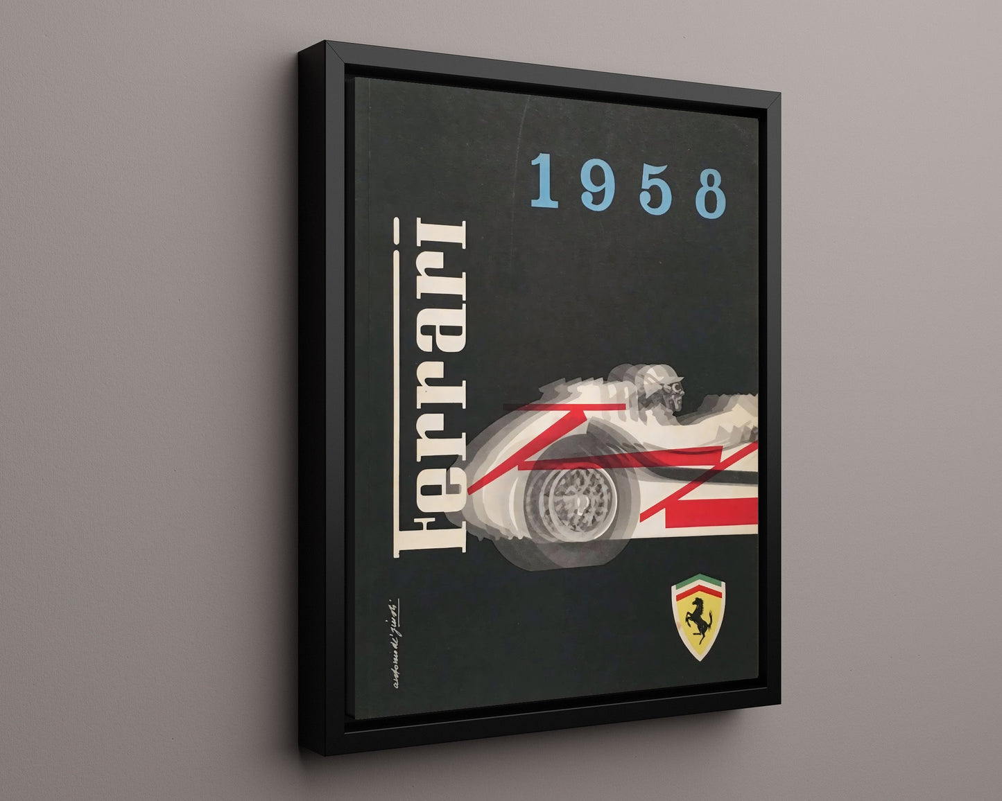 Vintage Advertisement Poster - Ferrari 1958 - Racing into history at full speed 20x24 Canvas vintage advertising wall art print – Vintage Advertising decor