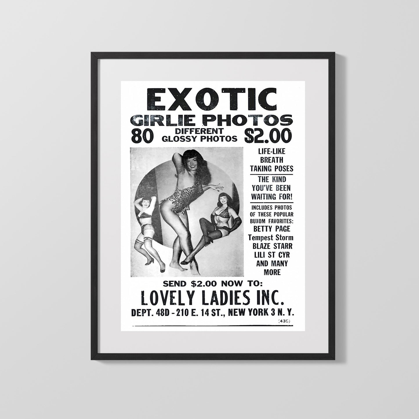 Vintage Advertisement Poster - Girlie Photos - Glamour for two bucks 16x20 Gallery Frame vintage advertising wall art print – Vintage Advertising decor