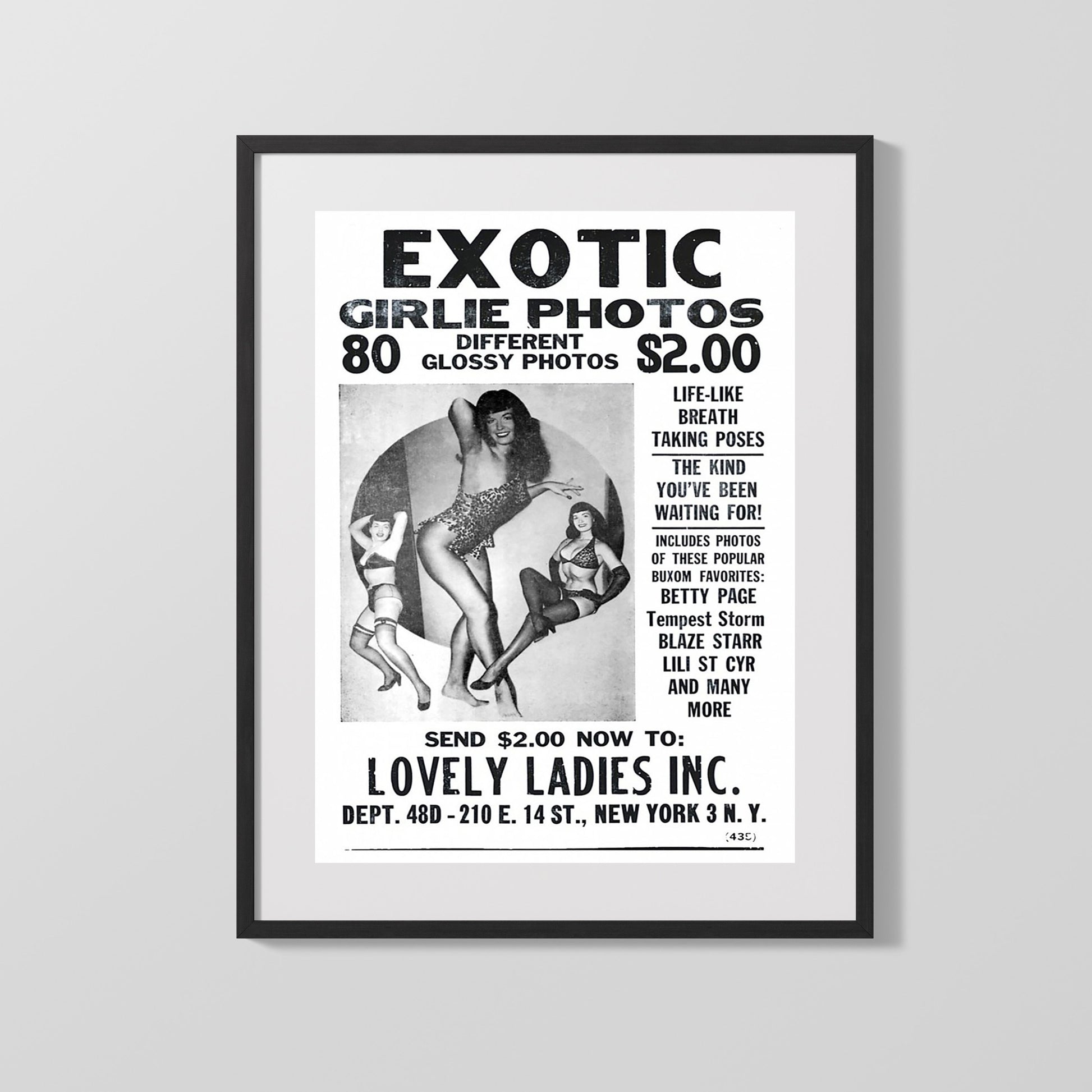 Vintage Advertisement Poster - Girlie Photos - Glamour for two bucks 16x20 Gallery Frame vintage advertising wall art print – Vintage Advertising decor