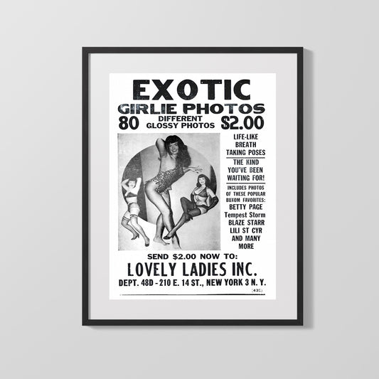 Vintage Advertisement Poster - Girlie Photos - Glamour for two bucks Vintage Advertising Vintage Framed Prints Gallery Frame 16x20