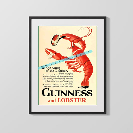 Vintage Advertisement Poster - Guinness and Lobster - A shellfish pairing with stout style Vintage Advertising Vintage Framed Prints Gallery Frame 16x20