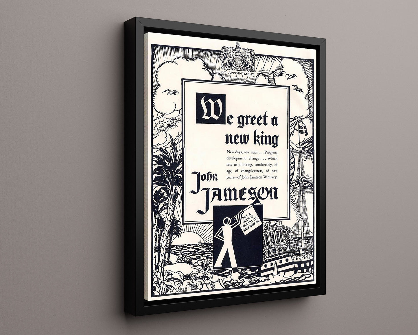 Vintage Advertisement Poster - John Jameson Whiskey - Long live the new king of spirits 20x24 Canvas vintage advertising wall art print – Vintage Advertising decor