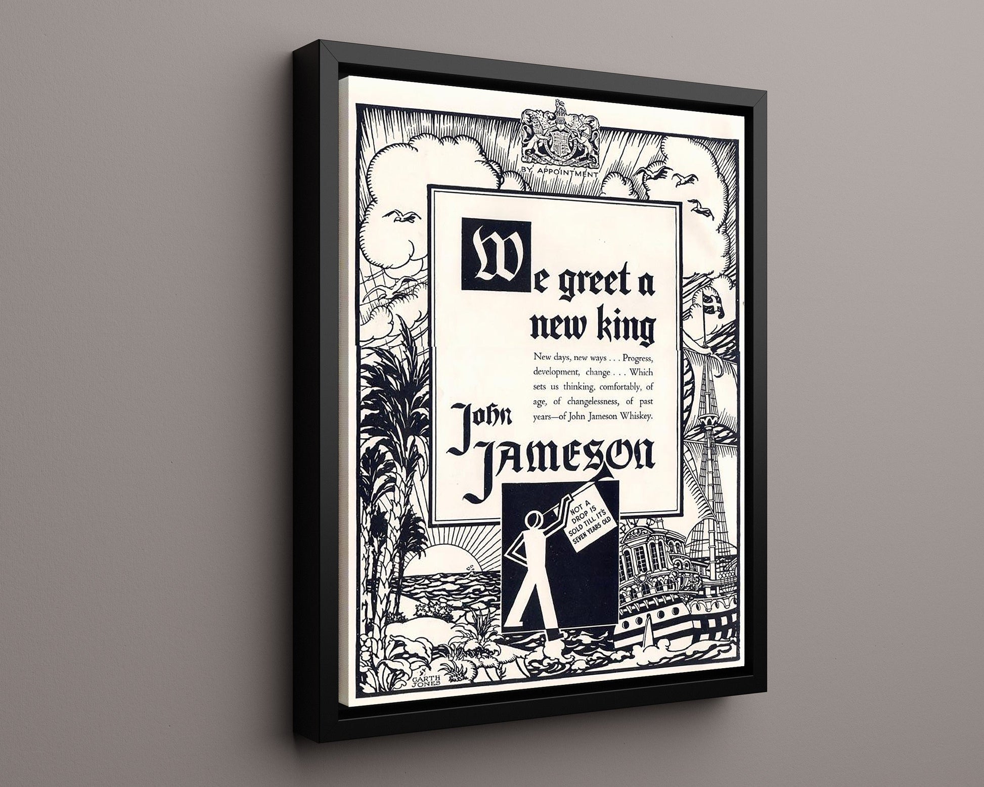 Vintage Advertisement Poster - John Jameson Whiskey - Long live the new king of spirits 20x24 Canvas vintage advertising wall art print – Vintage Advertising decor