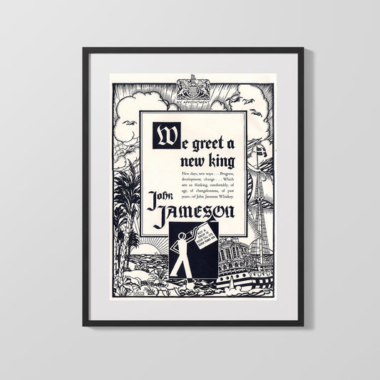 Vintage Advertisement Poster - John Jameson Whiskey - Long live the new king of spirits Vintage Advertising Vintage Framed Prints Gallery Frame 16x20