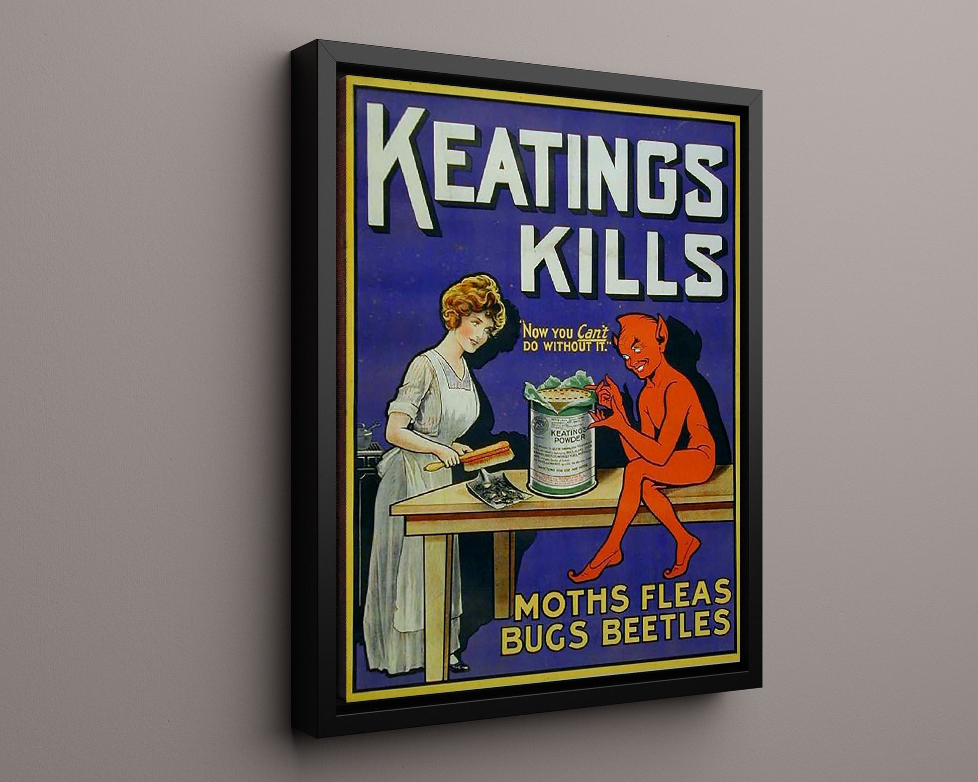 Vintage Advertisement Poster - Keatings Kills - Even the devil hates pests 20x24 Canvas vintage advertising wall art print – Vintage Advertising decor