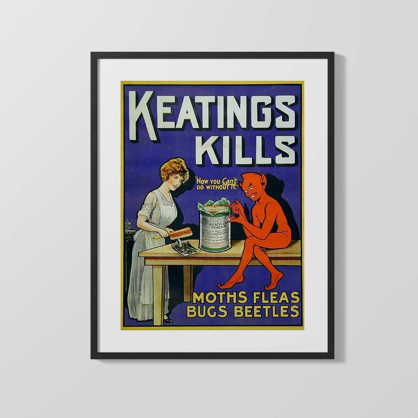 Vintage Advertisement Poster - Keatings Kills - Even the devil hates pests 16x20 Gallery Frame vintage advertising wall art print – Vintage Advertising decor