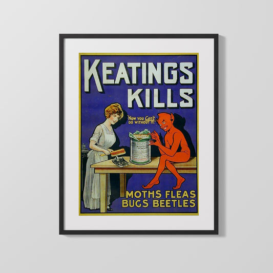 Vintage Advertisement Poster - Keatings Kills - Even the devil hates pests Vintage Advertising Vintage Framed Prints Gallery Frame 16x20
