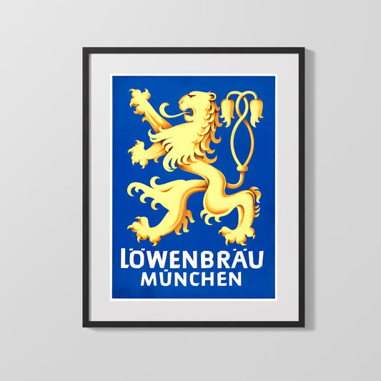 Vintage Advertisement Poster - Lowenbrau Munchen - Roaring with Bavarian pride Vintage Advertising Vintage Framed Prints Gallery Frame 16x20