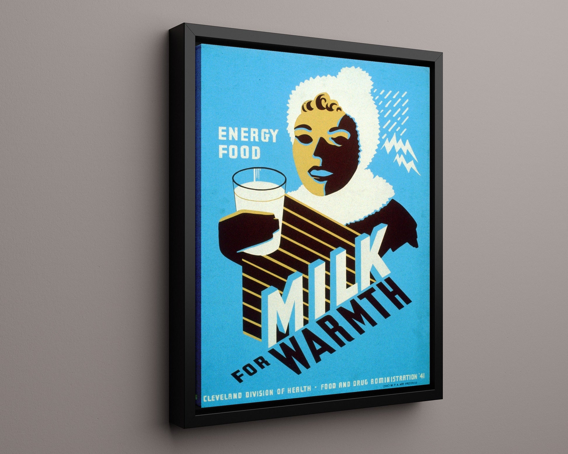 Vintage Advertisement Poster - Milk for Warmth - A glass against the cold 20x24 Canvas vintage advertising wall art print – Vintage Advertising decor