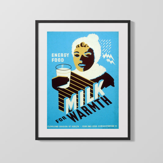 Vintage Advertisement Poster - Milk for Warmth - A glass against the cold Vintage Advertising Vintage Framed Prints Gallery Frame 16x20