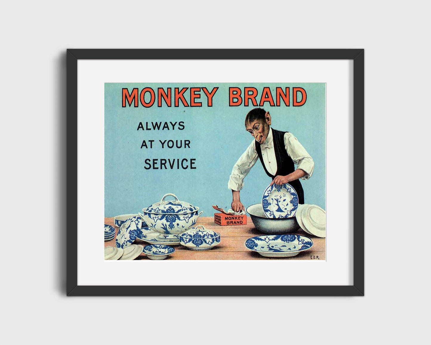 Vintage Advertisement Poster - Monkey Brand - So clean its bananas 16x20 Gallery Frame vintage advertising wall art print – Vintage Advertising decor