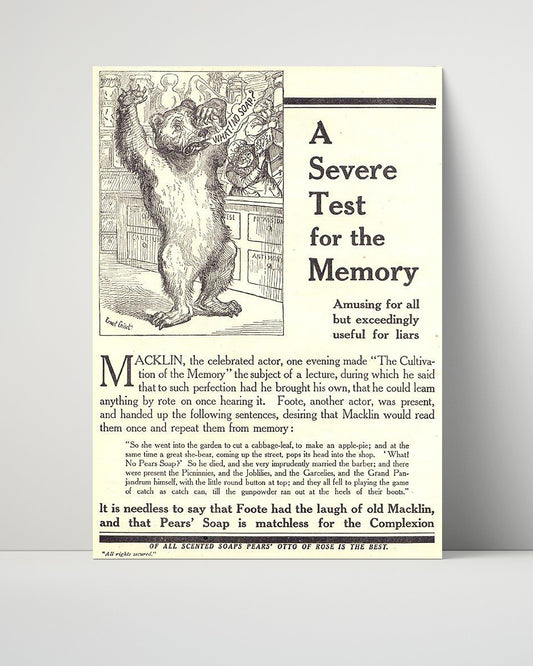 Pears Soap - A bear-y unforgettable clean - 8x10 Unframed Print