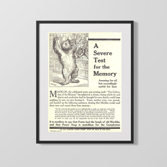 Vintage Advertisement Poster - Pears Soap - A bear-y unforgettable clean Vintage Advertising Vintage Framed Prints Gallery Frame 16x20