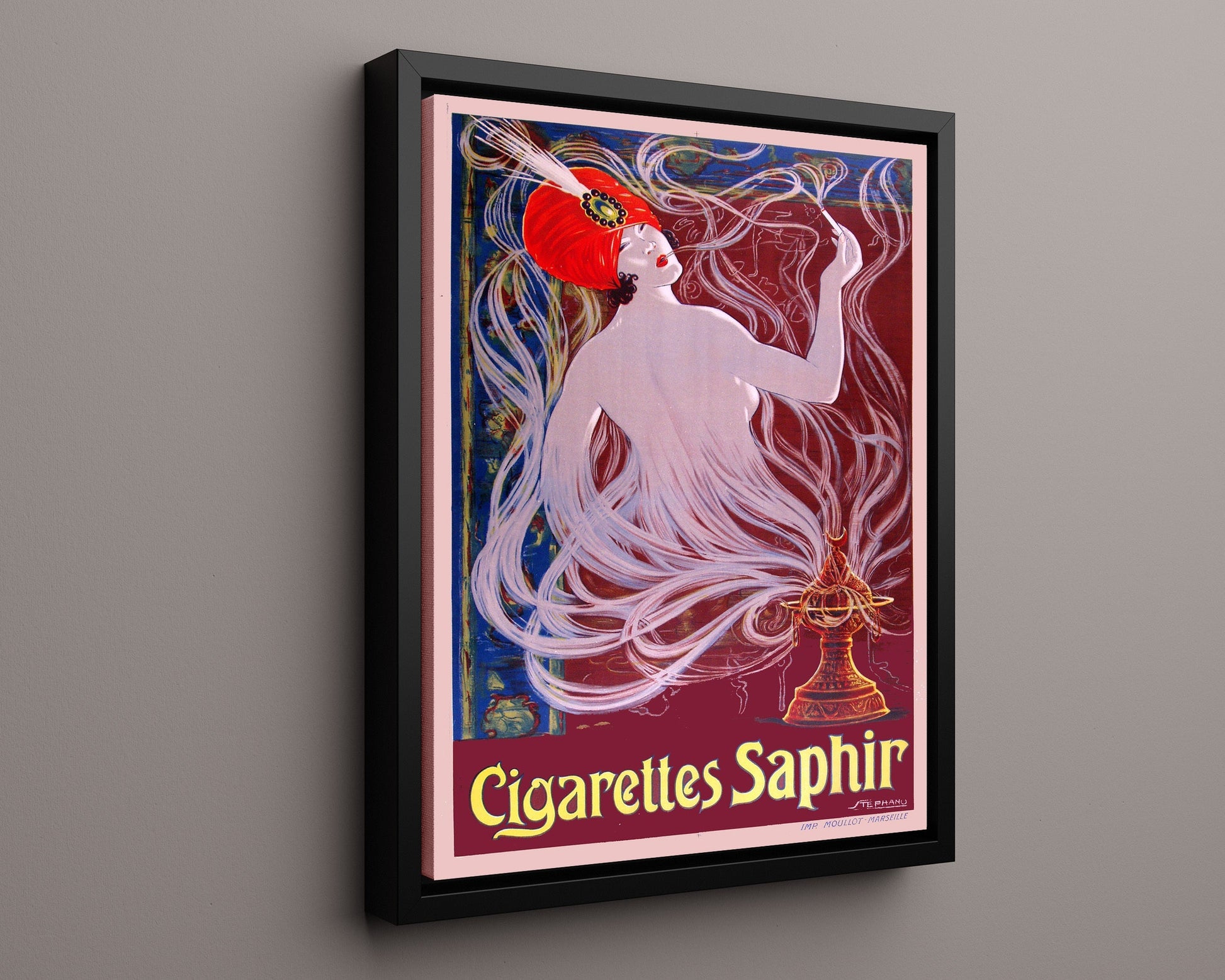 Vintage Advertisement Poster - Saphir Cigarettes - Smoke with a jeweled touch 20x24 Canvas vintage advertising wall art print – Vintage Advertising decor