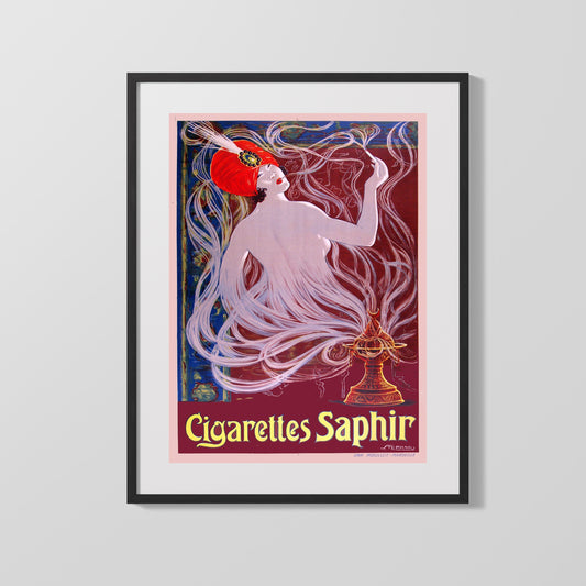 Vintage Advertisement Poster - Saphir Cigarettes - Smoke with a jeweled touch Vintage Advertising Vintage Framed Prints Gallery Frame 16x20