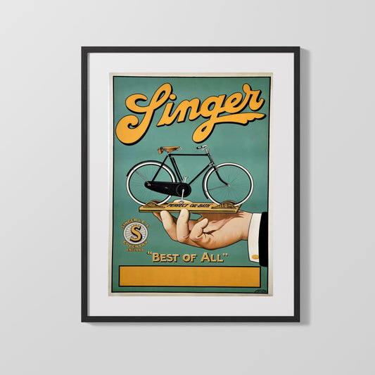 Vintage Advertisement Poster - Singer Cycles - Best of all in the palm of your hand Vintage Advertising Vintage Framed Prints Gallery Frame 16x20