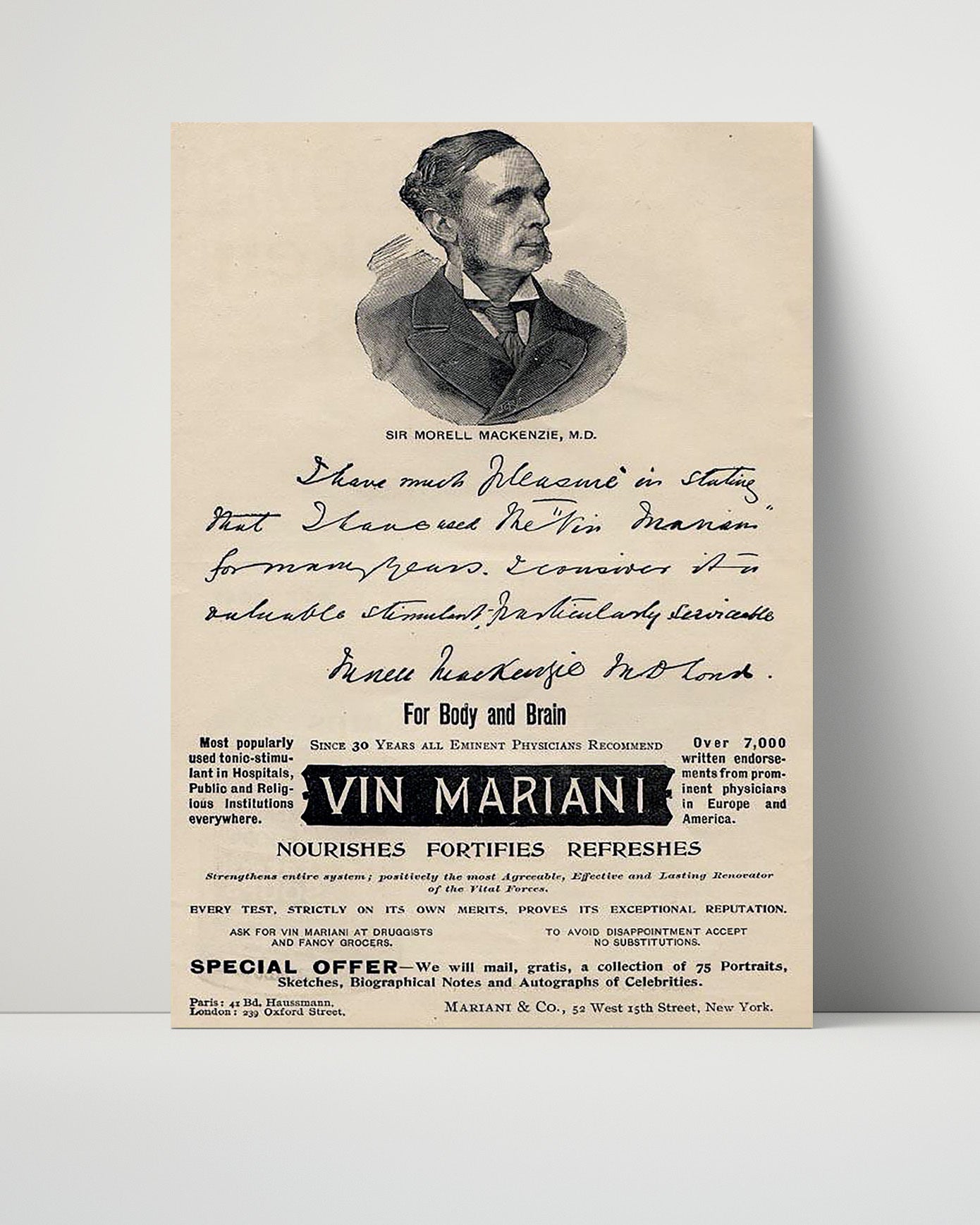 Vintage Advertisement Poster - Vin Mariani - A tonic with a cultured reputation 16x20 Unframed Print vintage advertising wall art print – Vintage Advertising decor