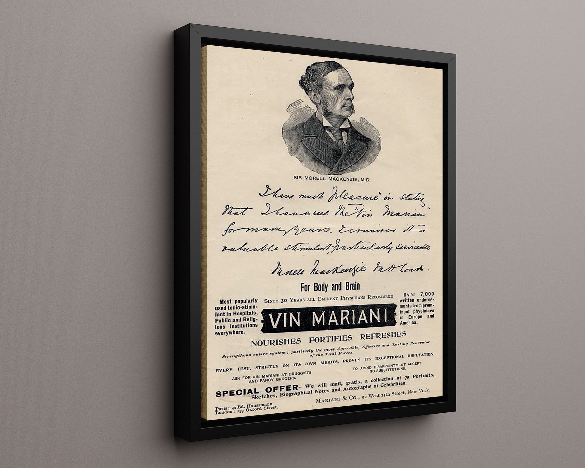 Vintage Advertisement Poster - Vin Mariani - A tonic with a cultured reputation 20x24 Canvas vintage advertising wall art print – Vintage Advertising decor